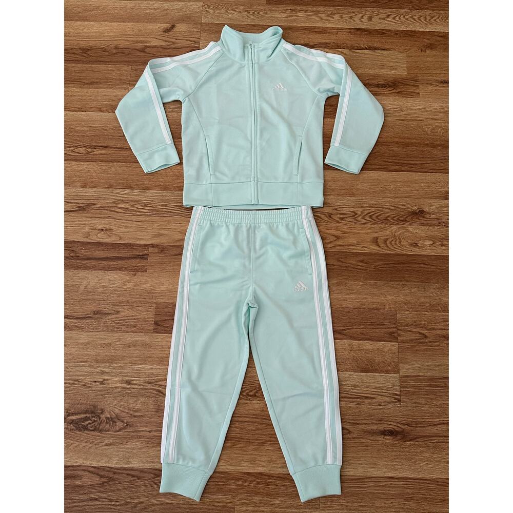 Adidas Toddler Girls Mint Green 2 Piece Zipper Front Track Suit Size 4 - NWT - Picture 1 of 7